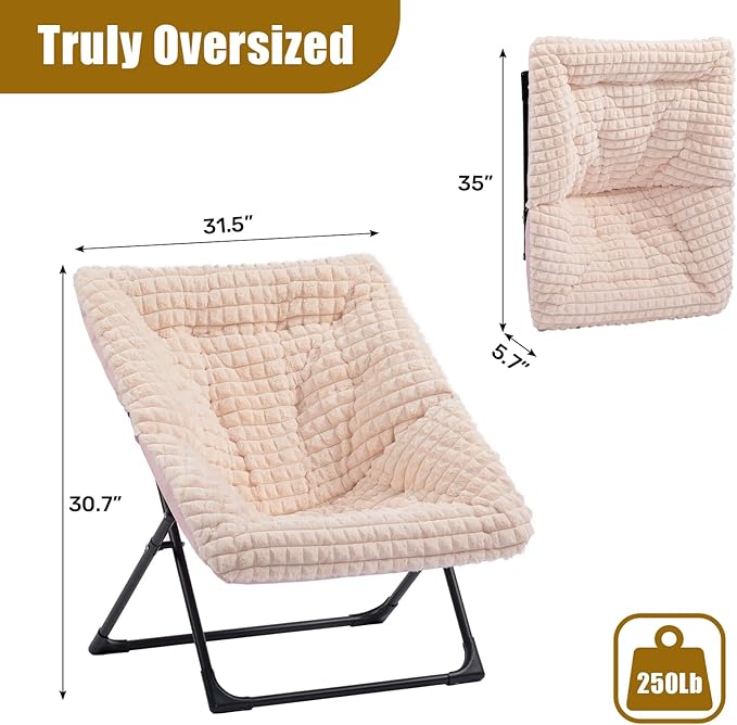 HollyHOME X-Large Saucer Chair, Comfy Oversized Folding Chair, Faux-Fur Reading - Image 3