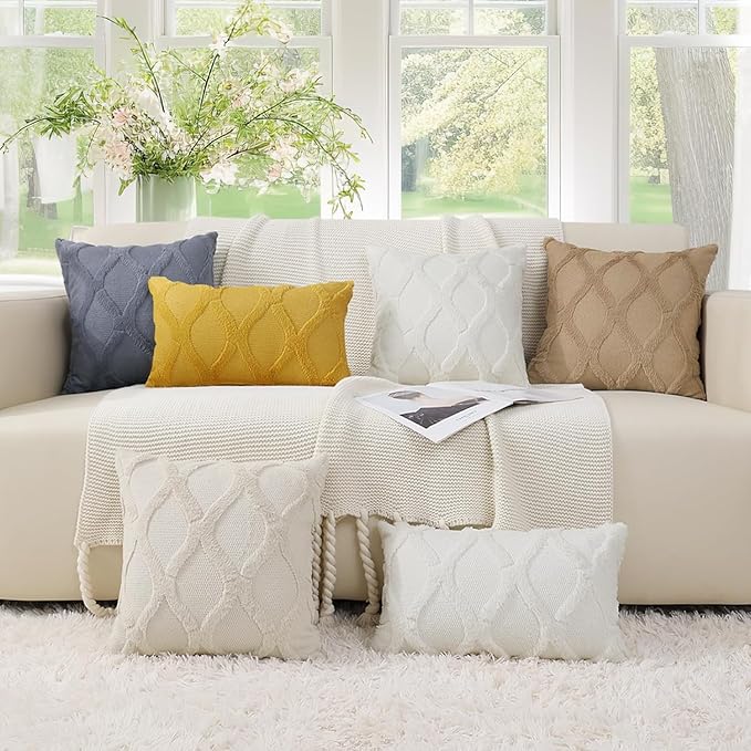 decorUhome Throw Pillow Covers 20x20 Inch Set of 2, Soft Plush Faux Fur Wool - Image 8