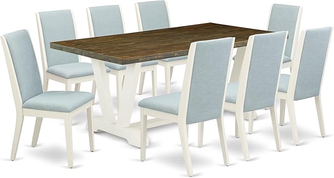 East West Furniture V077LA015-9 9 Piece Dining Set Includes a Rectangle Dining by EastWestFurniture