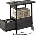 LIDYUK End Table with Charging Station, Narrow Side Table with Drawer and USB by LIDYUK