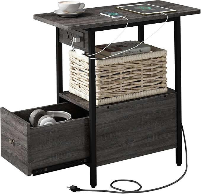 LIDYUK End Table with Charging Station, Narrow Side Table with Drawer and USB by LIDYUK