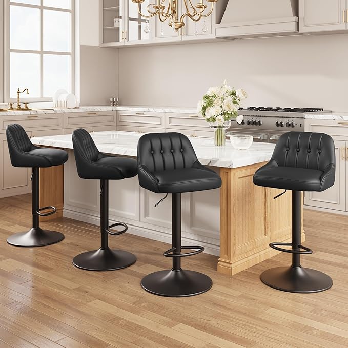 Bar Stools Set of 4, Swivel Bar Chairs, Modern Adjustable PU Leather by Unknown