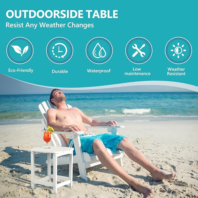 Hdpe Outdoor Adirondack Side Table, Wooden Textured, Set - Image 6