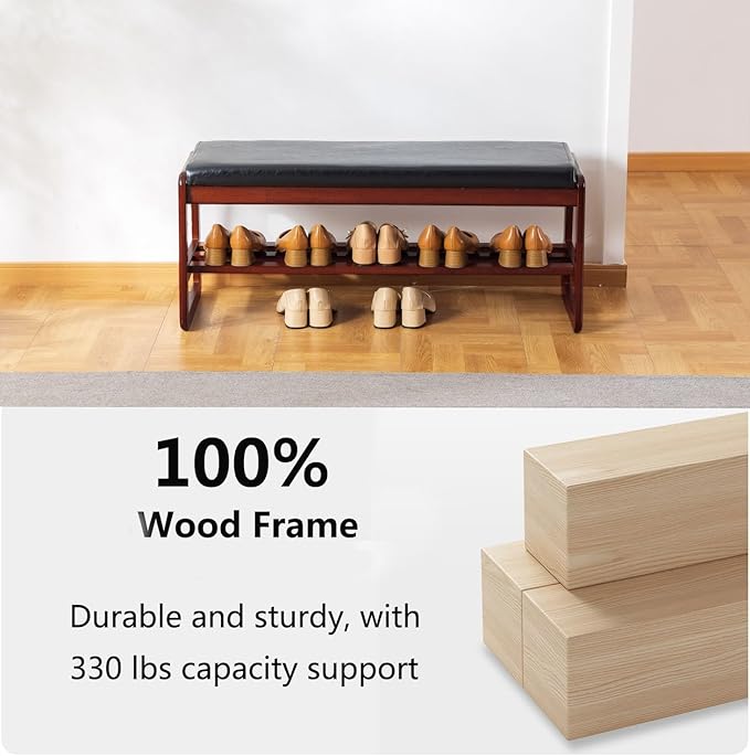 Solid Wood Shoe Bench, 2-Tier Wooden Entryway Bench, Modern Shoe Rack - Image 5