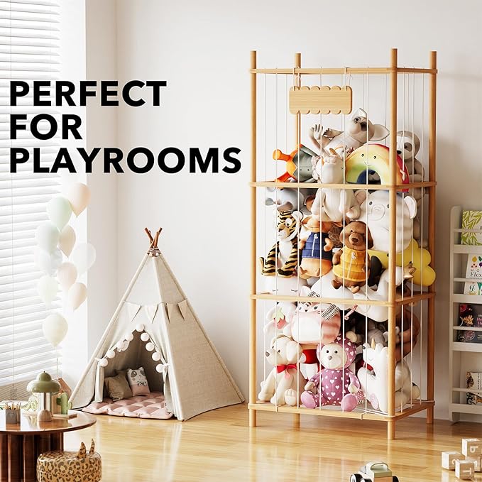 SpaceAid Stuffed Animal Storage Organizer, Wood Animals Zoo Toy Plushies - Image 5