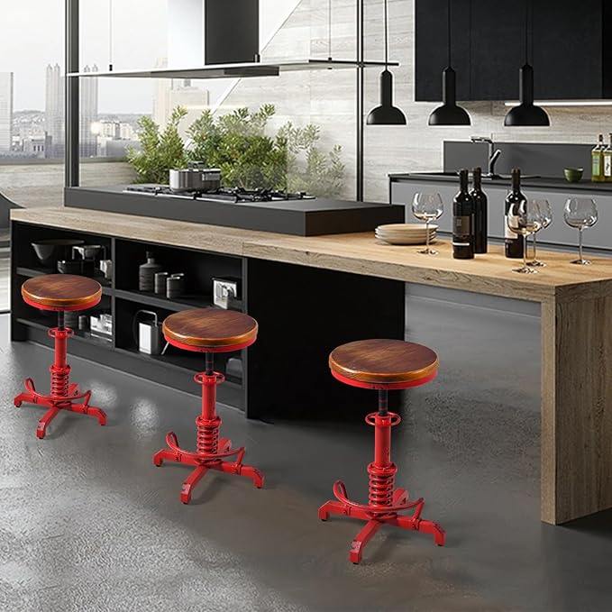Topower Industrial Retro Vintage Farm Wooden Seat Tractor Stool Kitchen Swivel - Image 6