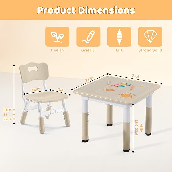 Kids Table & Chairs Set Height Adjustable - Image 6