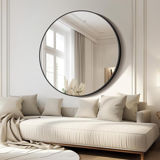 Black Round Mirror 39 inch Large Circle Mirror, Aluminum Alloy Metal Frame - Image 3