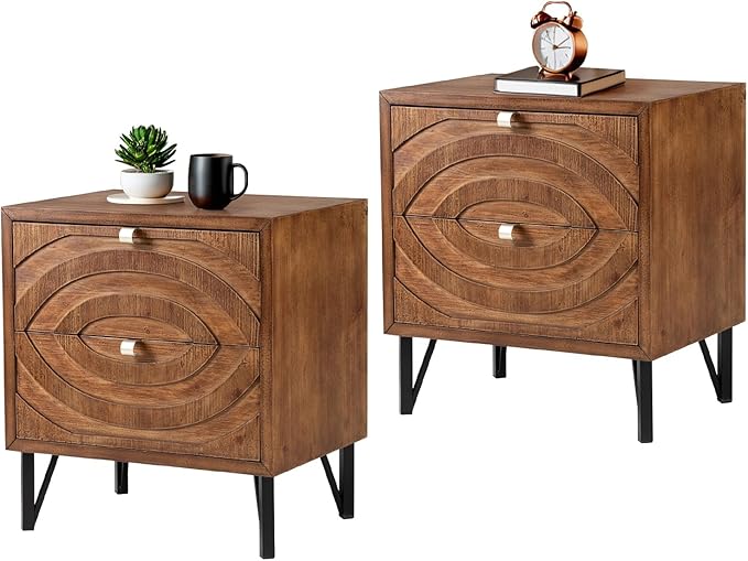 COSIEST Vintage Nightstands Set of 2, Bedside Tables by COSIEST