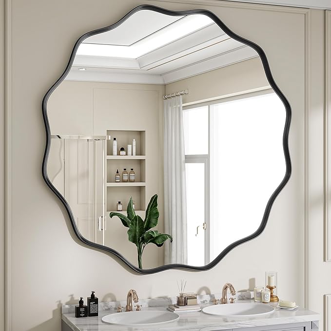 Round Wavy Mirror, 42 Inch Metal Frame Circle Mirror, Round Wall Mounted - Image 5