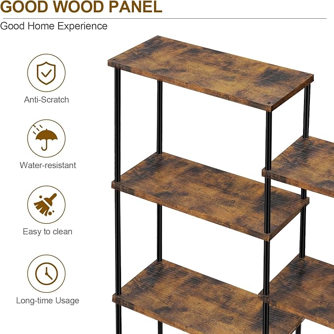 MOOACE 5 Tier Bookshelf, Industrial Style Bookcases - Image 4