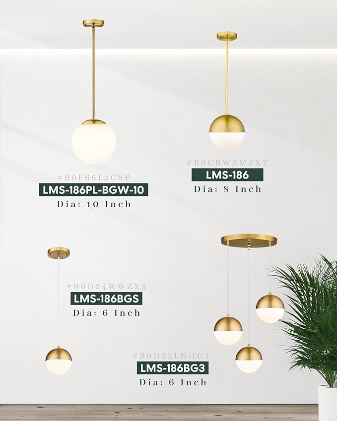 LMS 10 Inch Globe Pendant Lights, Brushed Gold Mid Century Kitchen Island Light - Image 7