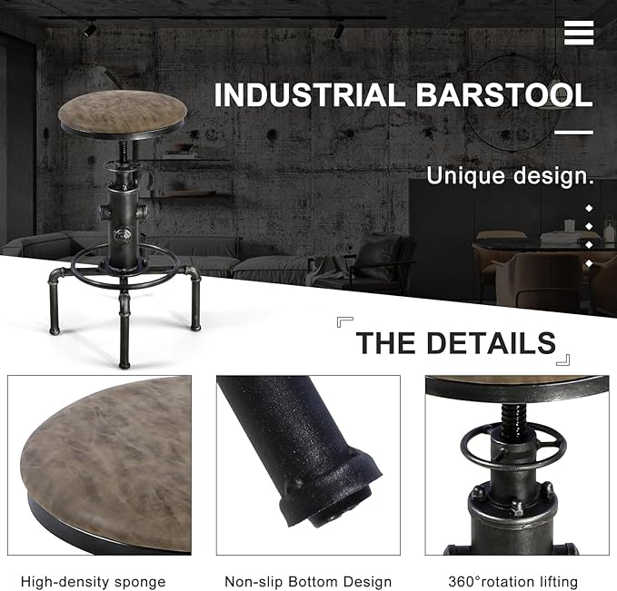 Topower Antique Vintage Industrial Barstool PU Leather Water Pipe Fire Hydrant - Image 6