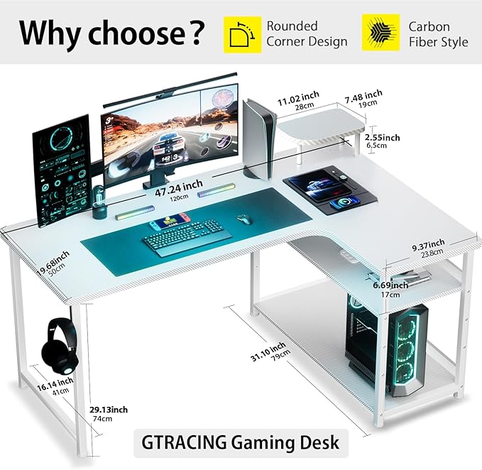 GTRACING Gaming Desk L Shaped Desk Carbon Fiber Style Computer Desks Compatible - Image 5