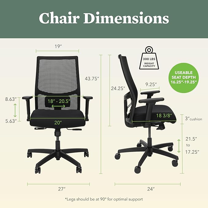 HON Ignition 2.0 Mid Back Task Chair, Standard Synchro-Tilt Control, Office - Image 2