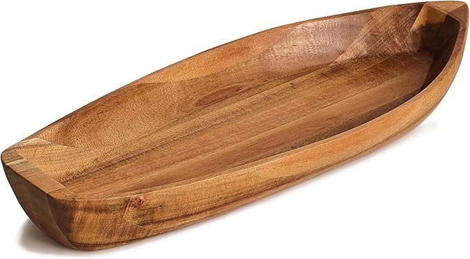 Lucky Boat Serving Tray, Acacia Solid Wood Boat Shape Plate by CAMLOT