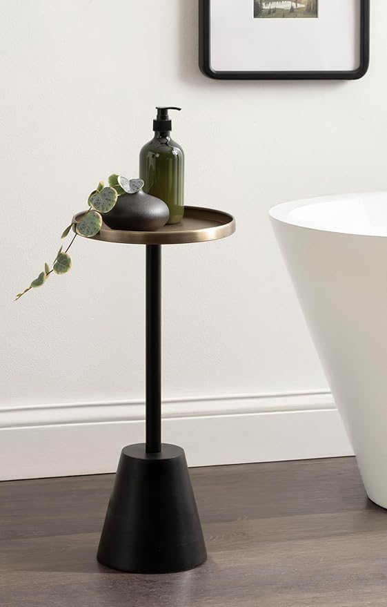 Kate and Laurel Tira Elegant Round Drink Table, 10 x 22, Antique Brass and Black - Image 4