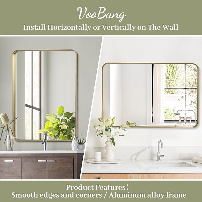 Bathroom Mirror 30x40 inch, Modern Round Corner Bathroom Vanity Mirror - Image 5