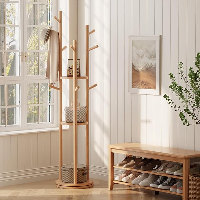Solid Wood Rotary Coat Rack, Freestanding Coat Rack - Image 9