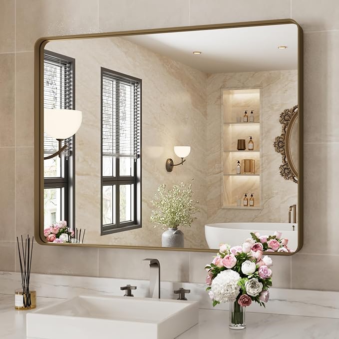 WEER Bronze Bathroom Wall Mirror, 40x32 Inch Oil Rubbed Bronze Vanity Mirror by WEER