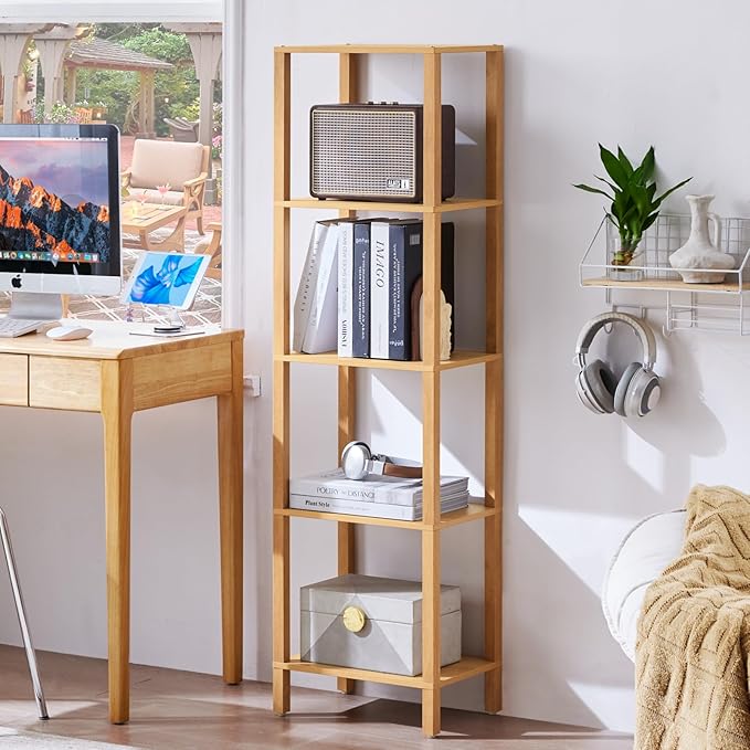 54in Tall Bookshelf 5-Tier Small Narrow Bookcase, Skinny Book Shelf by YUFAM