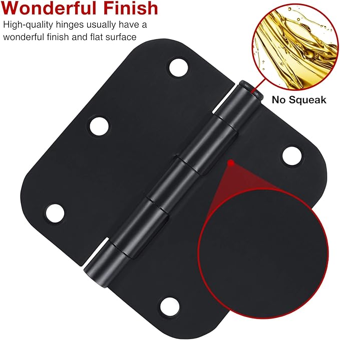 2 Pack Rounded Matte Black Door Hinges 3.5 Inch Interior Room Hardware 3 1/2" - Image 2