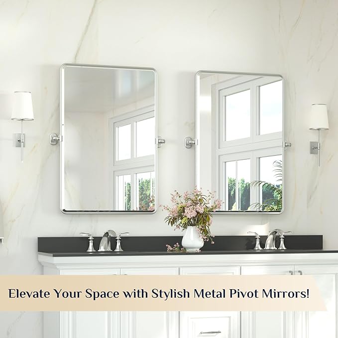 Keonjinn 24 x 36 in Silver Pivot Mirror, Satin Nickel Beveled Tilt Mirror - Image 2
