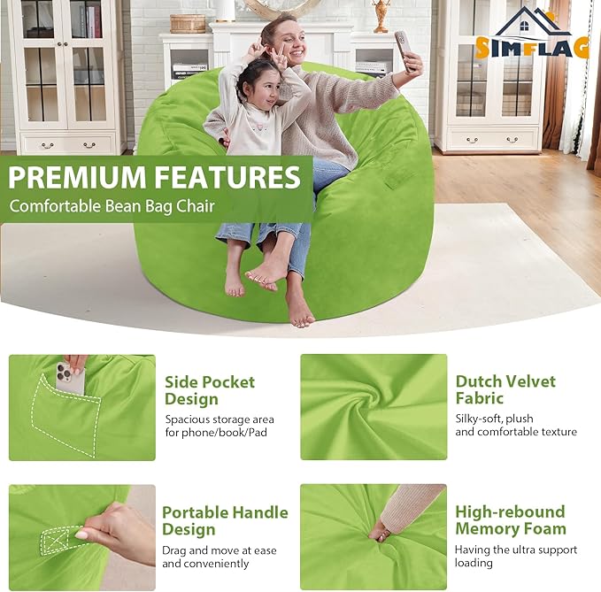3FT Bean Bag Chair, Comfy Bean Bag Chairs - Image 4