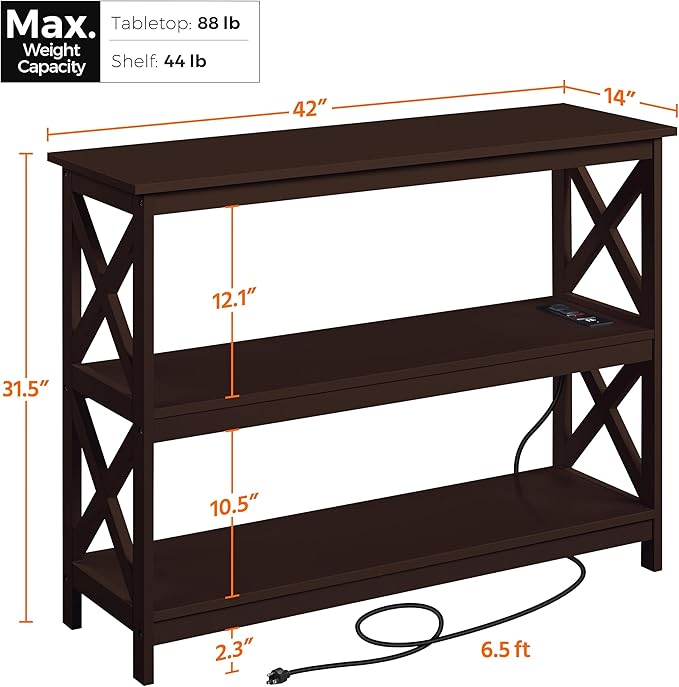 Yaheetech Console Table with Power Outlet, 3 Tier Narrow Sofa Couch Table with - Image 3