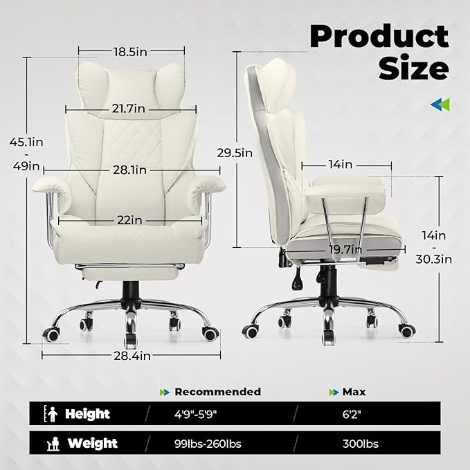 COMHOMA Big and Tall Office Chair, High Back Leather Gaming Chair - Image 2