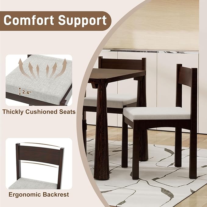 Dining Table with Chairs Set of 6, 7-Piece 60" Farmhouse Rectangular Dining - Image 5