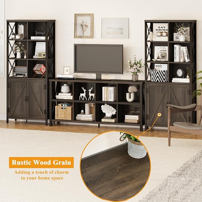 FATORRI Industrial Tall Bookshelf, Rustic Bookcase - Image 7