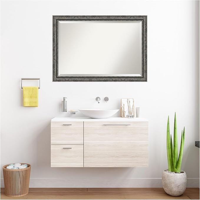 Amanti Art Bathroom Mirror for Over Sink, 29x41 Filigree Matte Black Rectangle - Image 7