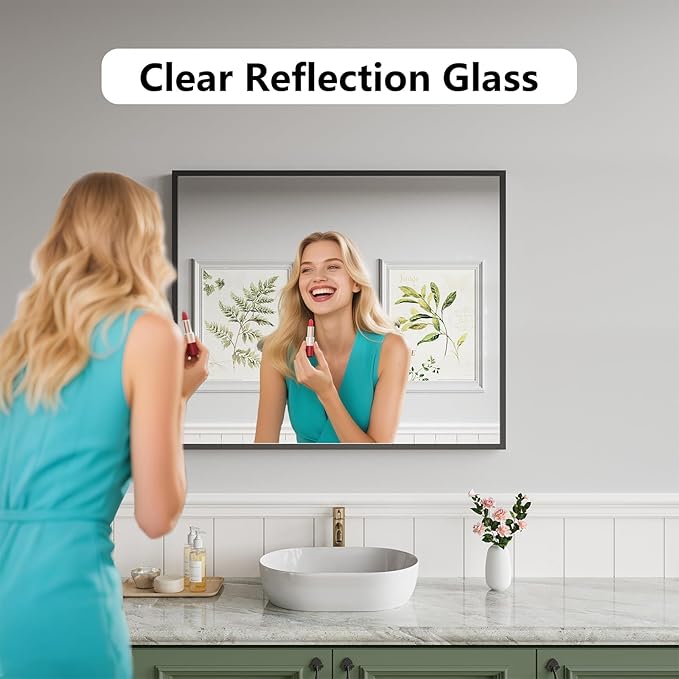 Koonmi Bathroom Mirror 30x36 Black Bathroom Wall-Mounted Mirrors, Modern Vanity - Image 2