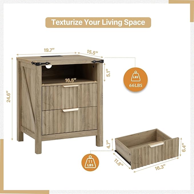 Fluted Nightstand with Charging Station - Image 2