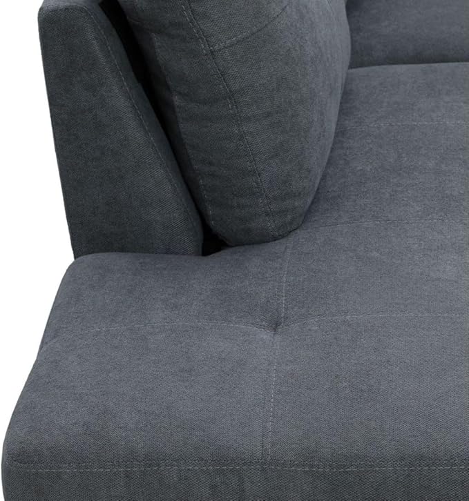 Dark Grey L-Shaped 3-Piece Flannel Sofa - Image 6