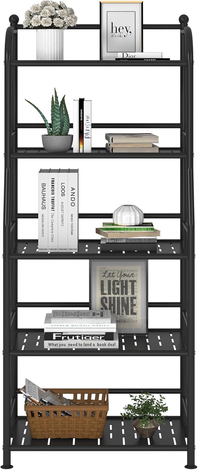 5 Tier Metal Shelf Storage Shelves Living Room Bookshelf Bathroom Corner - Image 6