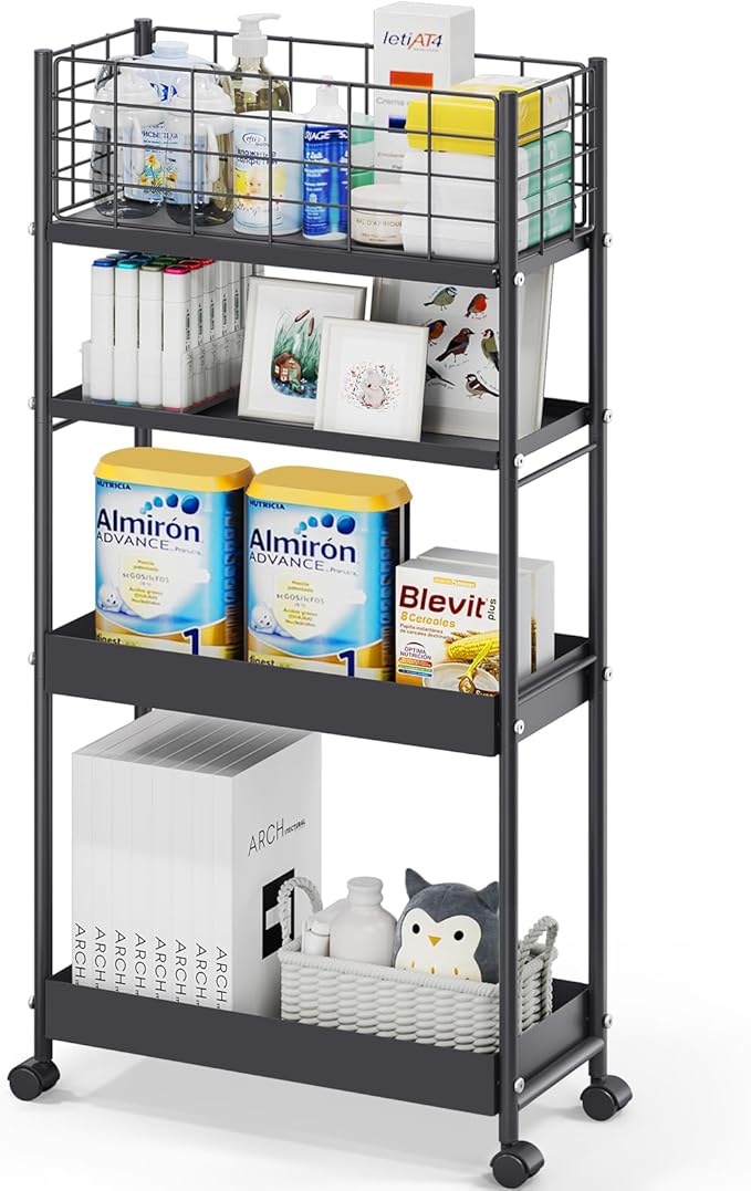 KINGRACK Slim Storage Cart, 4-Tier Metal Utility Rolling Cart by KINGRACK
