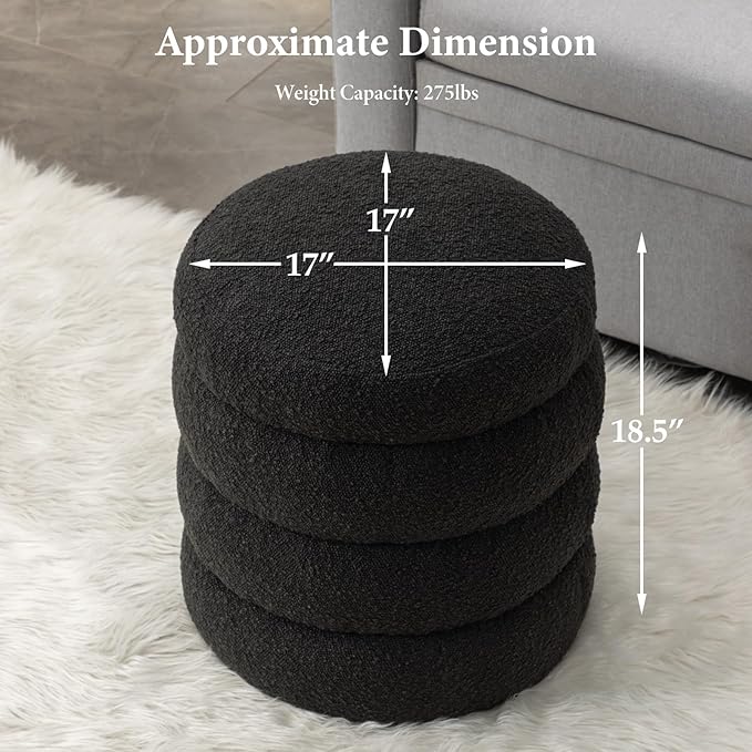 Furniliving Modern Round Ottoman, Soft Bedroom Ottoman Footstool Round Ottomans - Image 2