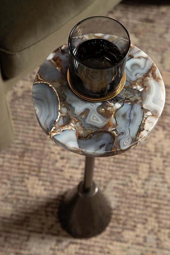 Kate and Laurel Sitara Modern Coastal Round Drink Table, Unique Circle Stone - Image 5