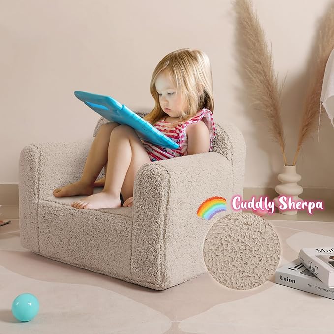 Kids Snuggly-Soft Sherpa Chair, Cuddly Toddler Foam Chair - Image 4