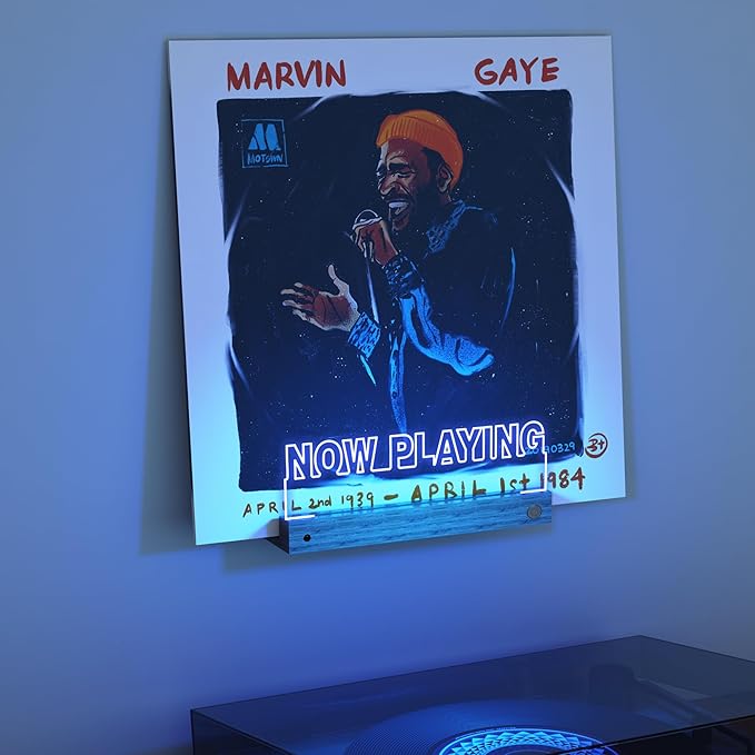 Now Playing Vinyl Record Stand Wall Mount, Light up Record Holder, Wooden by CoolGiftMart