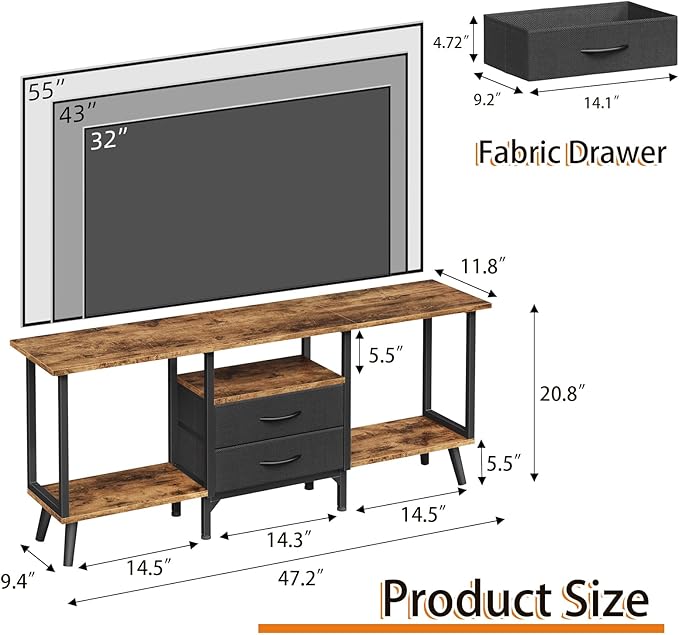Small TV Stand with Fabric Drawers/LED Light - Image 7