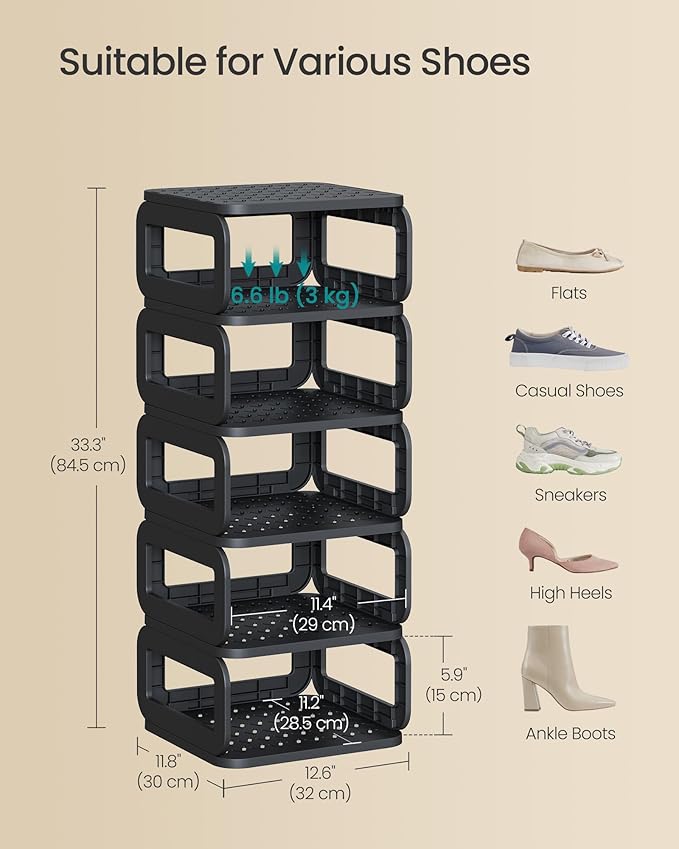 SONGMICS Shoe Rack, Shoe Organizer, 6 Shelves, Shoe Storage, Narrow Shoe Shelf - Image 6