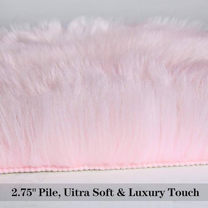 duduta Pink Faux Sheepskin Rugs 2x3 ft, Faux Fur Chair Seat Covers Fluffy Shag - Image 3