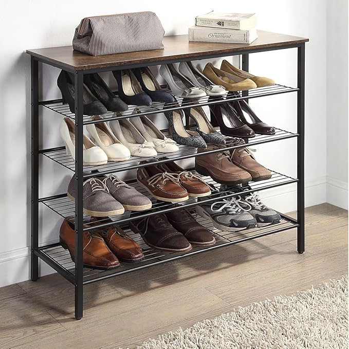 5-Tier Shoe Rack Organizer, Metal Mesh Shoe Storage Shelf, - Image 2