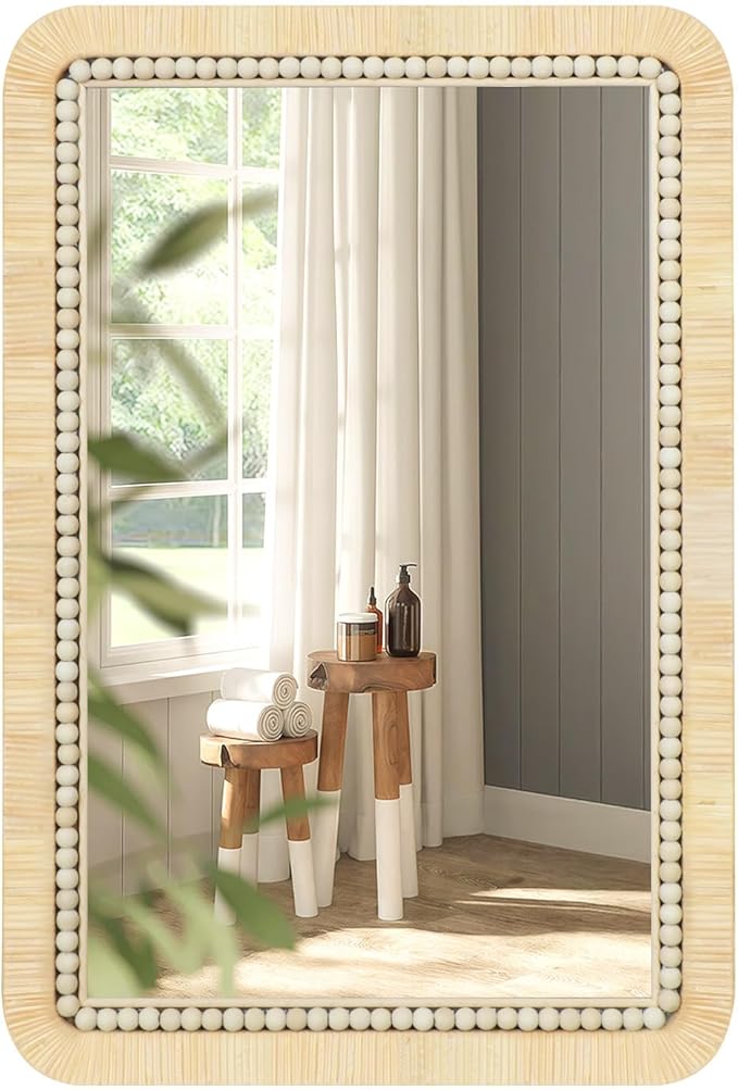 ULIKE Rattan Mirror for Bathroom, 22x30 Inch Rectangle Rustic Farmhouse Wall by ULIKE