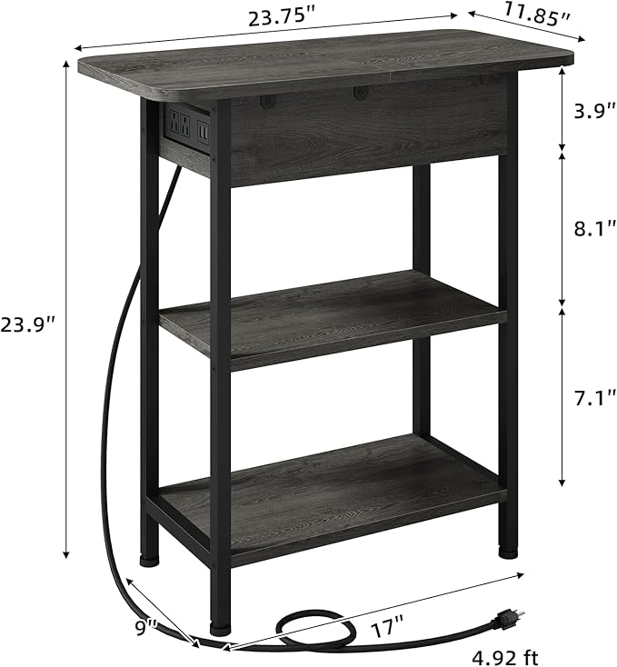 LIDYUK End Table with Charging Station, Flip Top Narrow Side Table - Image 3