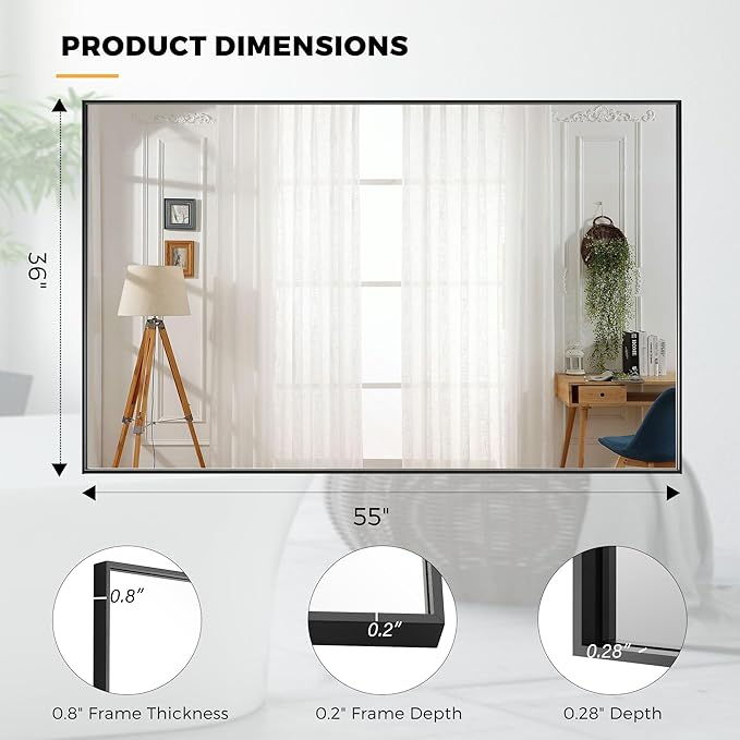 55x36 Inch Black Bathroom Mirror - Image 8