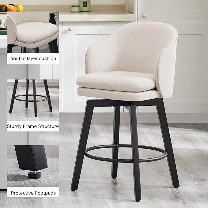 Counter Height Barstools 26 inch Upholstered Swivel Bar Stools - Image 4